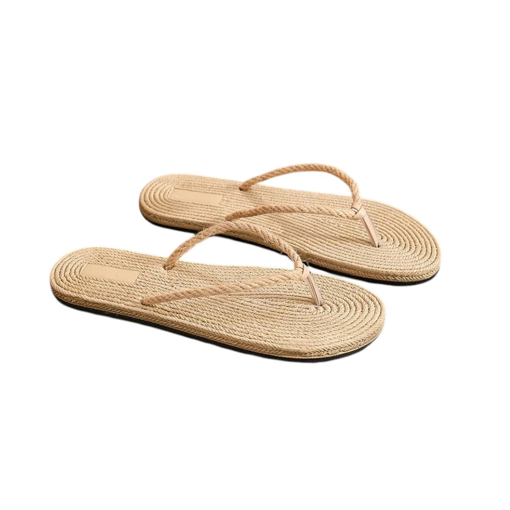 Women's Boho-Chic Faux-Straw Woven Flip-Flops – Textured Espadrille-Style Sandals