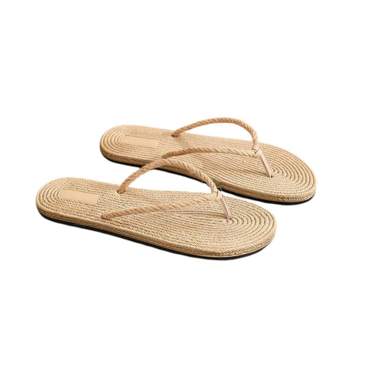 Women's Boho-Chic Faux-Straw Woven Flip-Flops – Textured Espadrille-Style Sandals