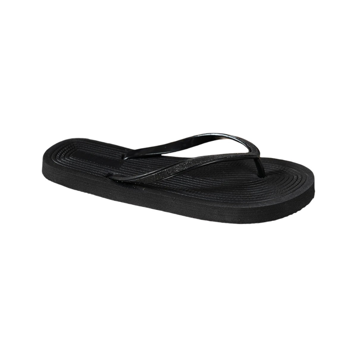 Women's Chevron-Textured Flip-Flops with Glitter Straps – Available in Sleek Black & Neutral Khaki
